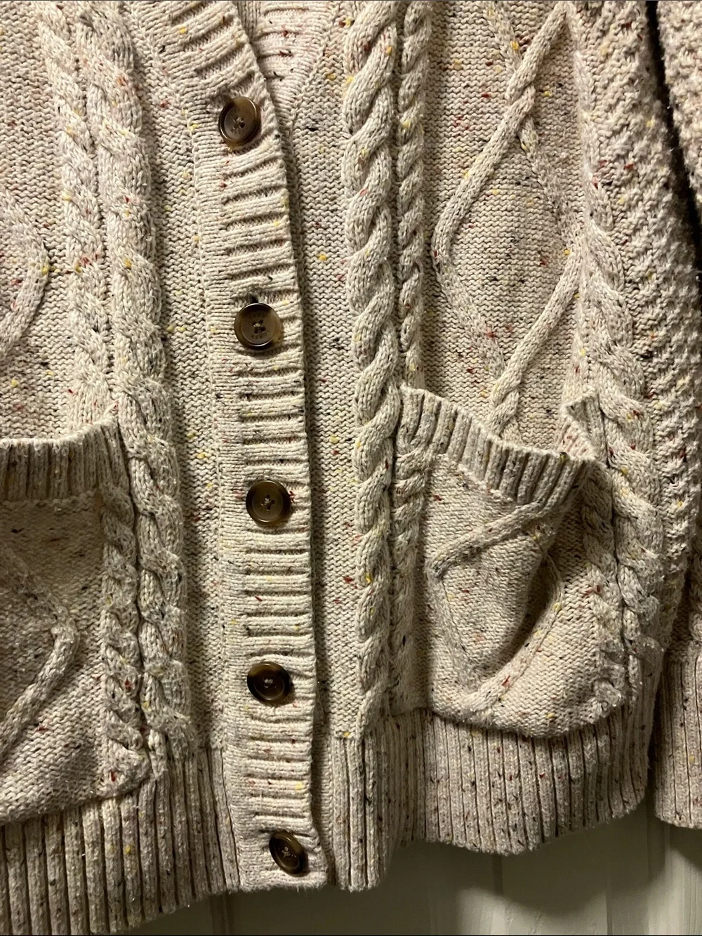 J. Crew Speckled Cream Cable Cardigan with Pockets
